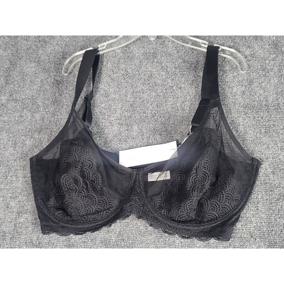 HSIA Lace Unlined Bra Sheer Plunge‎ Underwire Support Black 38H Intimates Sexy - Picture 1 of 7